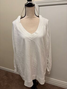 aerie White Double V-Neck Pullover Sweatshirt size XXL